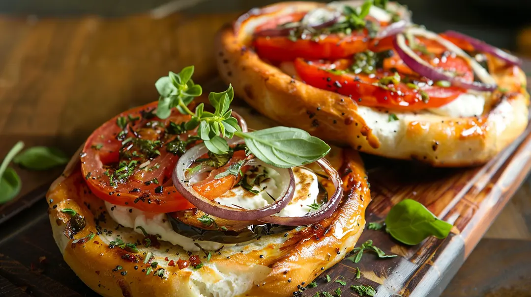 Freshly baked vegetable pizza with herbs