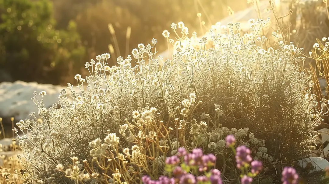 Sunlit wildflowers in a field