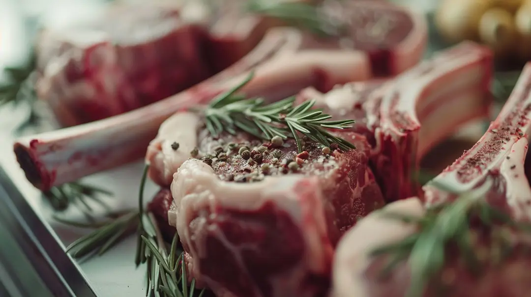 Raw lamb chops with rosemary and pepper