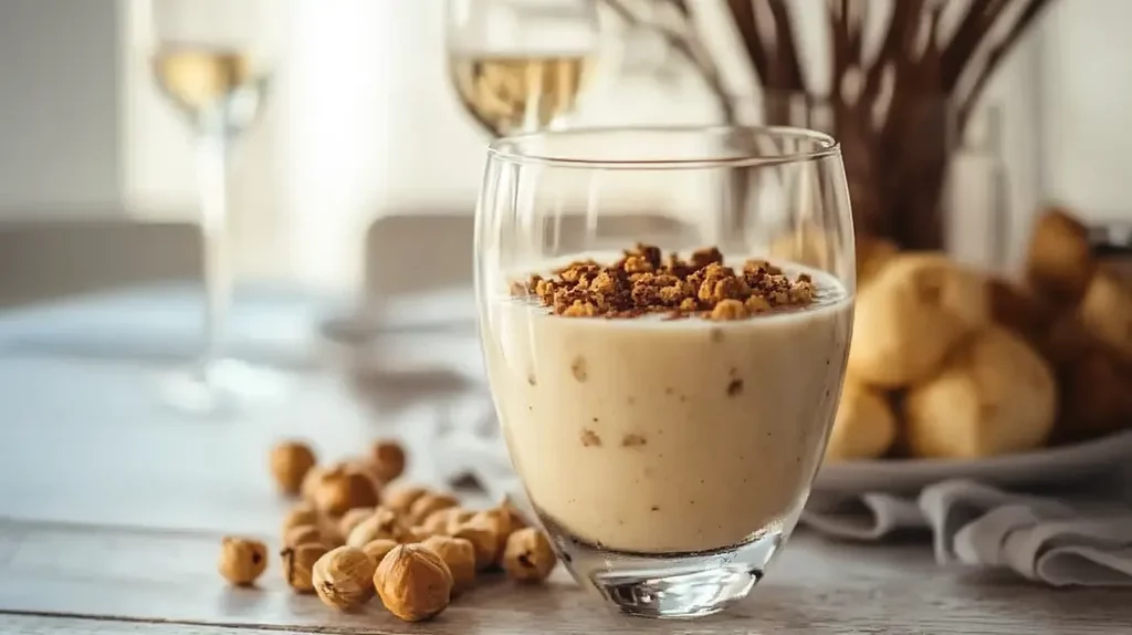 Glass of creamy bozo with nuts