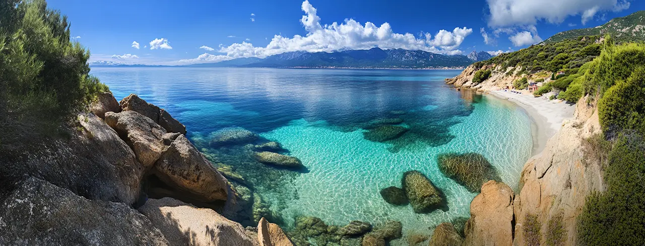 Mediterranean coastal landscape with clear water and rocks