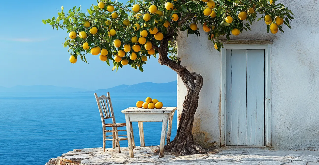 Lemon tree overlooking blue sea