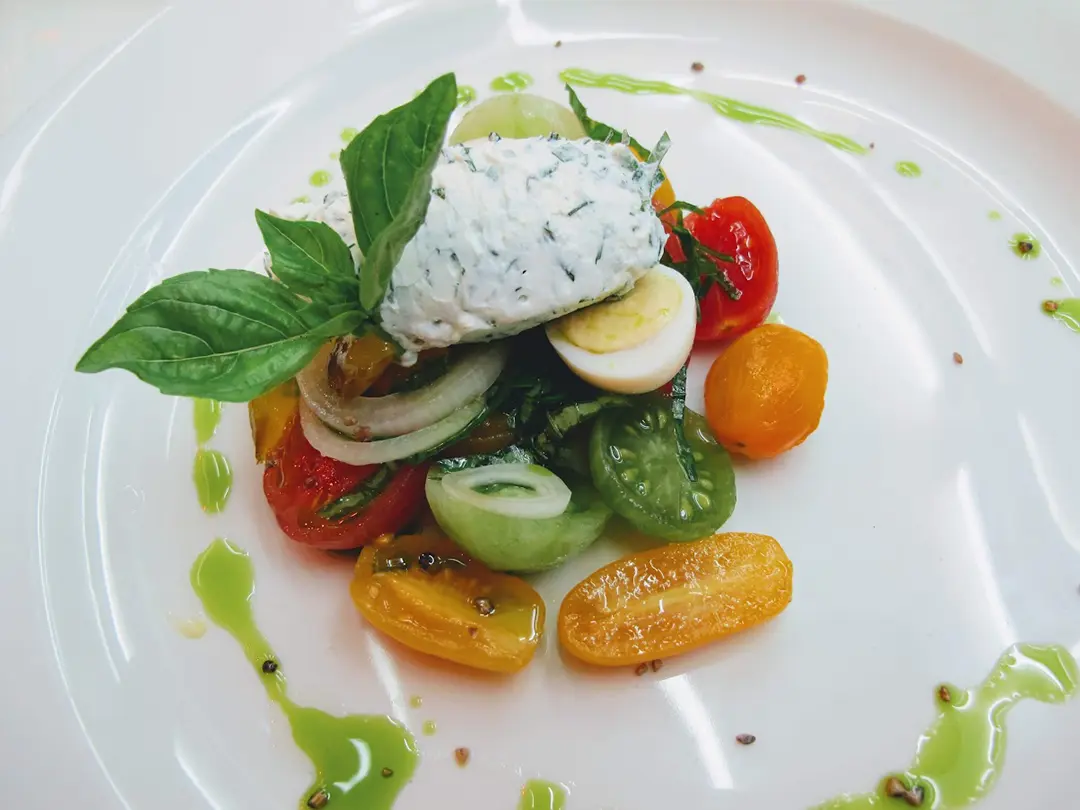 Fresh salad with cheese and herbs
