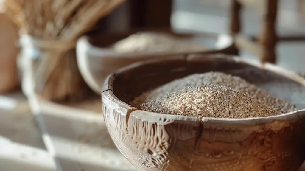 Wooden bowls filled with grains