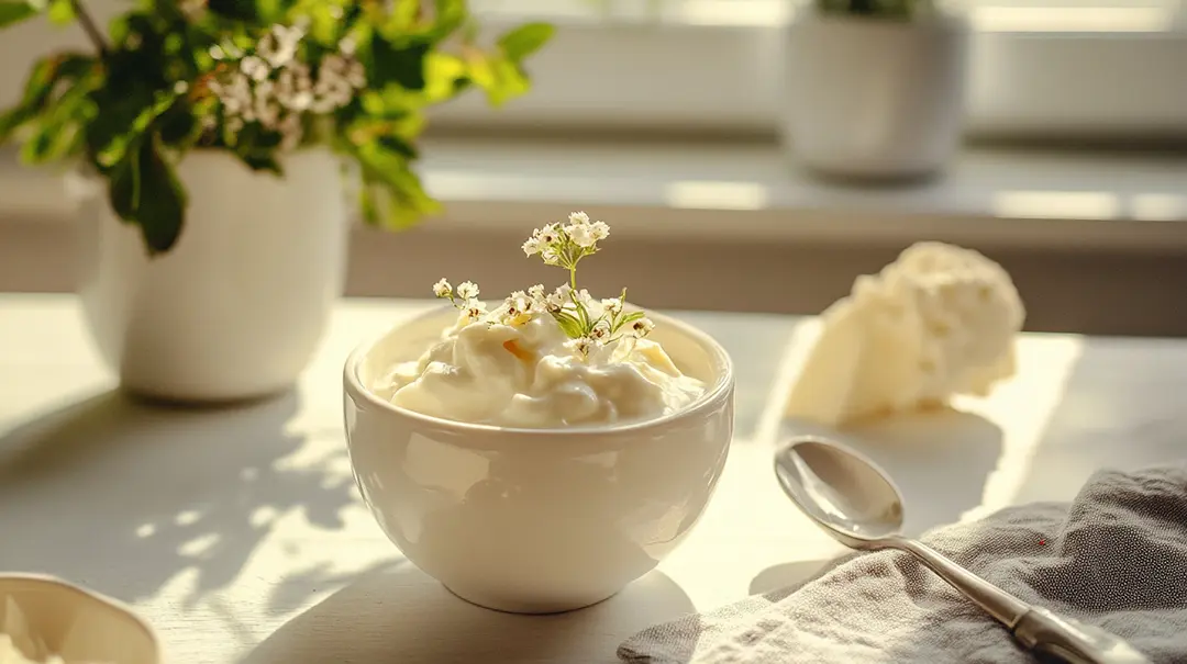 Bowl of yoghurt with flowers