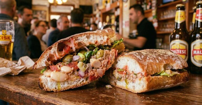 Maltese Ftira in a lively pub setting