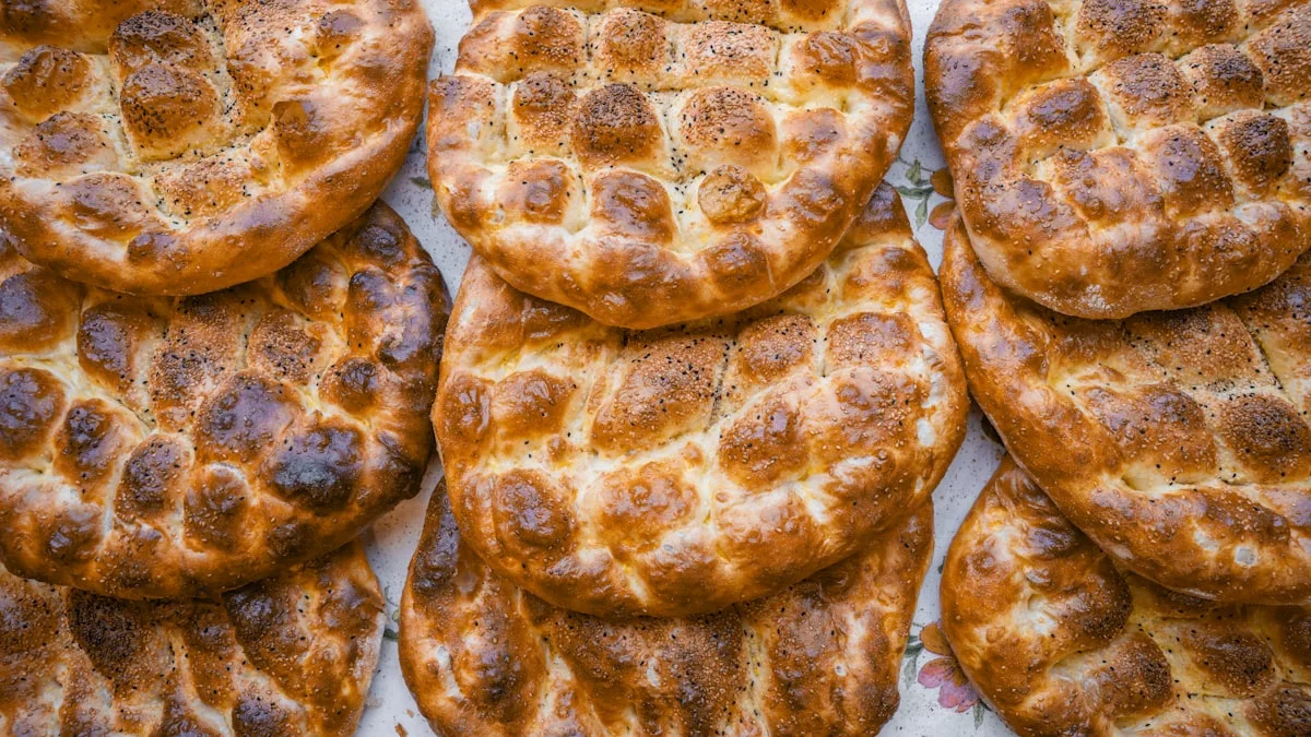 Freshly baked flatbreads stacked together.