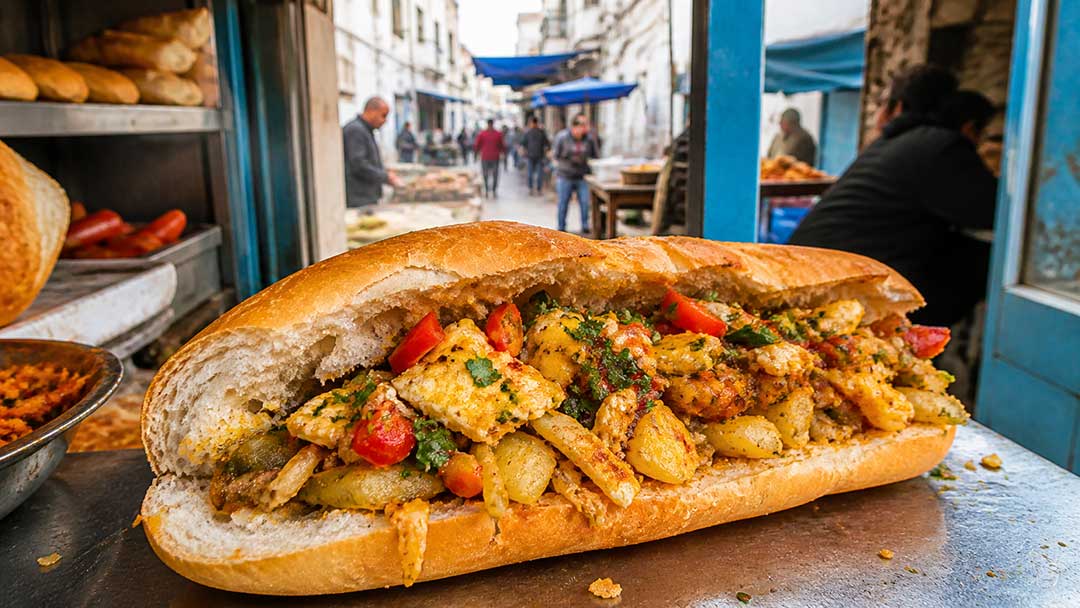 Street food sandwich Kefteji Tunisia